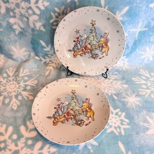 2x Bundle - Disney - Winnie the Pooh & Friends Holiday Ceramic Dinner Plates